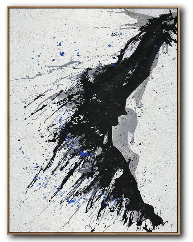 Large Abstract Painting,Hand-Painted Black And White Minimal Painting On Canvas,Big Art Canvas